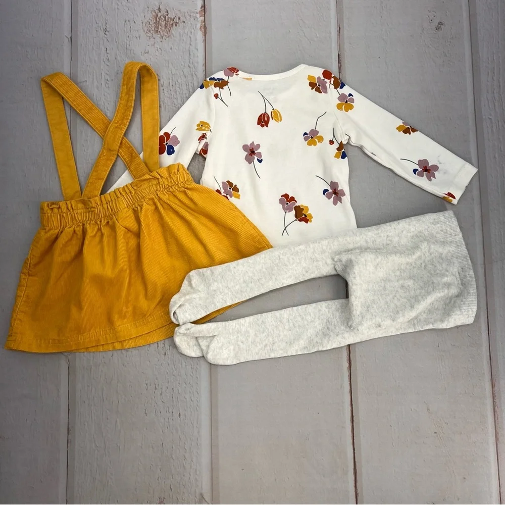 Baby Girl Carter's 3-Piece Floral Tee,‎ Corduroy Jumper, & Tights Set SIZE 18M